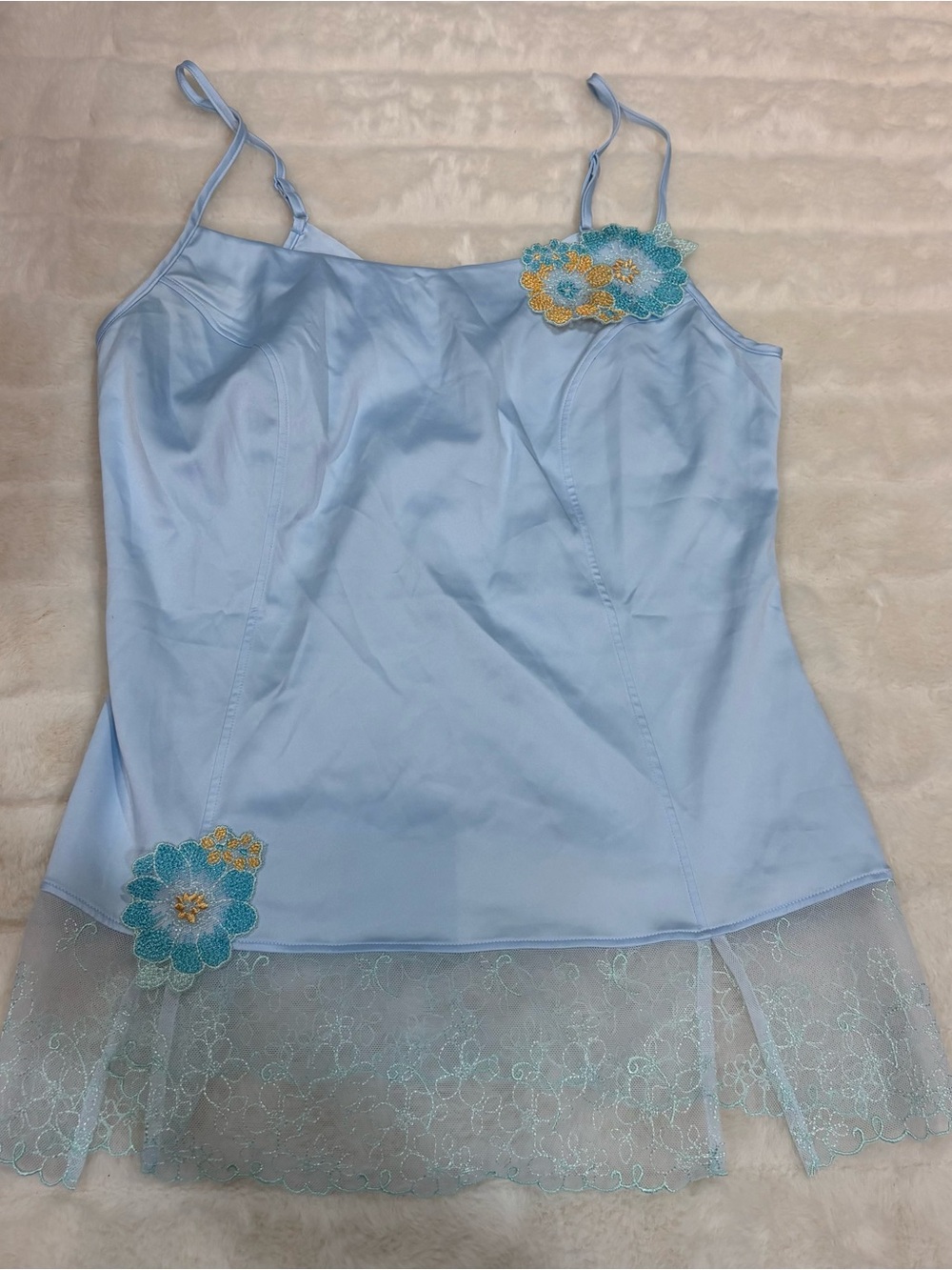 Triumph Light Blue Floral-Appliqué Lace Hem Camisole